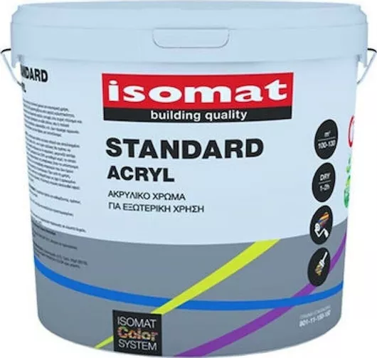 Ακρυλικό Χρώμα Isomat Standard Acryl Ματ για Εξωτερική Χρήση Λευκό 3lt