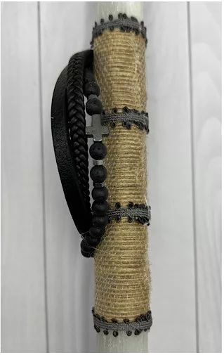 Πασχαλινή Λαμπάδα Βραχιόλι με Σταυρό 30cm Γκρι