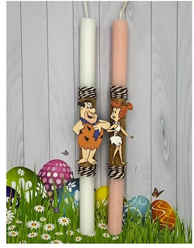 Πασχαλινή Λαμπάδα για Zευγάρι Flinstones Φρεντ Βίλμα Λευκό / Ροζ