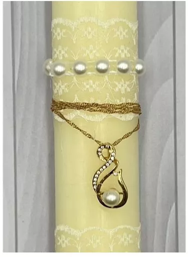 Πασχαλινή Λαμπάδα με Κόσμημα Λαιμού Πέρλα Εκρού