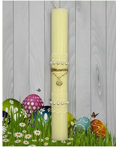 Πασχαλινή Λαμπάδα με Κόσμημα Λαιμού Δάκρυ Πέρλα Εκρού