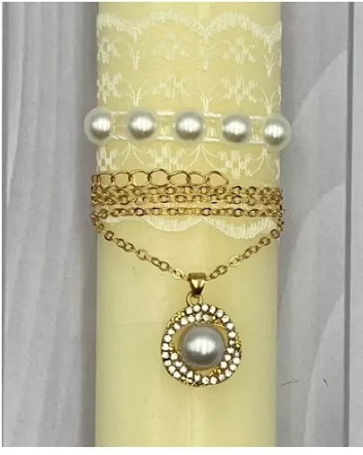 Πασχαλινή Λαμπάδα Κόσμημα Λαιμού με Πέρλα Εκρού