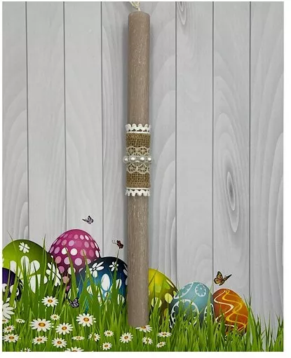 Πασχαλινή Λαμπάδα Μοτίφ με Πέρλες Γκρι