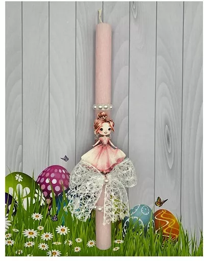 Πασχαλινή Λαμπάδα Πριγκίπισσα με Φίογκο Λευκό / Ροζ