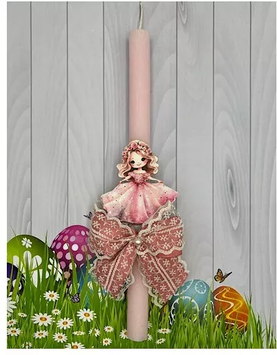 Πασχαλινή Λαμπάδα Πριγκίπισσα με Φιόγκο Ροζ
