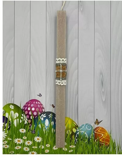 Πασχαλινή Λαμπάδα Σταυρός 30cm Σάπιο Μήλο