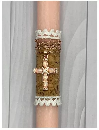 Πασχαλινή Λαμπάδα Σταυρός 30cm Σομόν