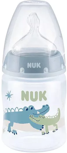 Μπιμπερό Nuk Πλαστικό First Choice Plus με Θηλή Σιλικόνης & Ένδειξη Θερμοκρασίας Κροκόδειλος S 150ml Μπλε