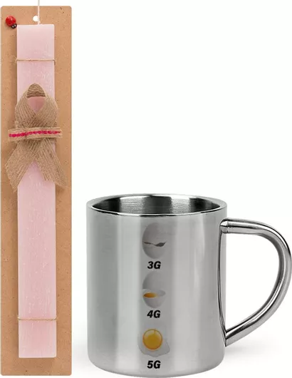 Πασχαλινή Λαμπάδα 3g > 4g > 5g Σετ με Μεταλλική Κούπα 300ml Αρωματική Ροζ