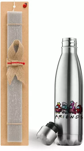 Πασχαλινή Λαμπάδα Among Us Friends Σετ με Θερμός Inox 500ml Αρωματική Γκρι