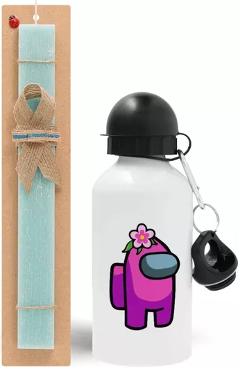 Πασχαλινή Λαμπάδα Among Us Girl Σετ με Παγούρι Αλουμινίου 500ml Αρωματική Τιρκουάζ