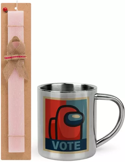 Πασχαλινή Λαμπάδα Among Us Vote Σετ με Μεταλλική Κούπα 300ml Αρωματική Ροζ