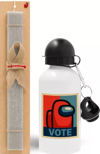 Πασχαλινή Λαμπάδα Among Us Vote Σετ με Παγούρι Αλουμινίου 500ml Αρωματική Γκρι