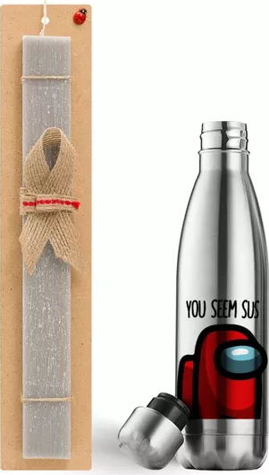 Πασχαλινή Λαμπάδα Among Us You Seem Sus Σετ με Θερμός Inox 500ml Αρωματική Γκρι