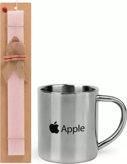 Πασχαλινή Λαμπάδα Apple Σετ με Μεταλλική Κούπα 300ml Αρωματική Ροζ