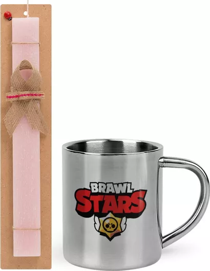 Πασχαλινή Λαμπάδα Brawl Stars Σετ με Μεταλλική Κούπα 300ml Αρωματική Ροζ