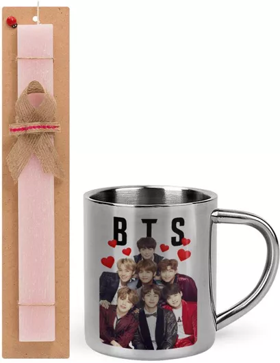 Πασχαλινή Λαμπάδα BTS Hearts Σετ με Μεταλλική Κούπα 300ml Αρωματική Ροζ