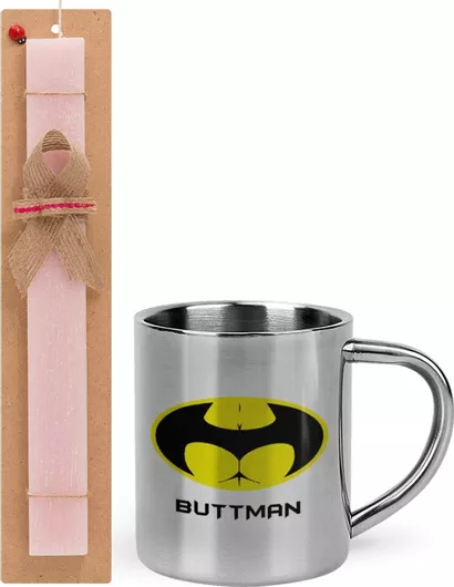 Πασχαλινή Λαμπάδα Buttman Σετ με Μεταλλική Κούπα 300ml Αρωματική Ροζ
