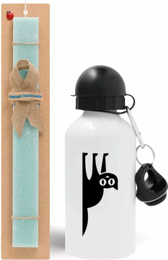 Πασχαλινή Λαμπάδα Cat Upside Down Σετ με Παγούρι Αλουμινίου 500ml Αρωματική Τιρκουάζ