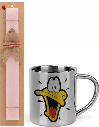 Πασχαλινή Λαμπάδα Daffy Duck Σετ με Μεταλλική Κούπα 300ml Αρωματική Ροζ