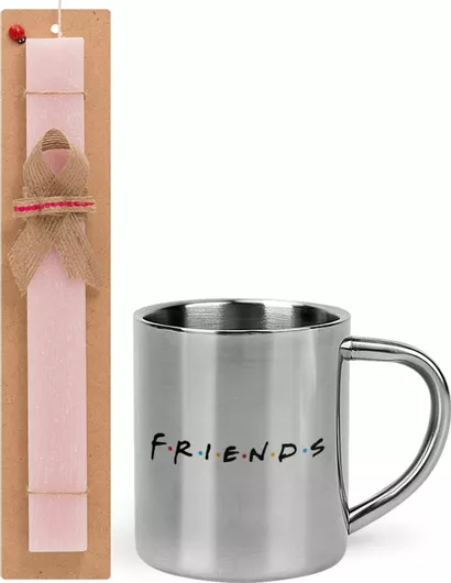 Πασχαλινή Λαμπάδα Friends Σετ με Μεταλλική Κούπα 300ml Αρωματική Ροζ
