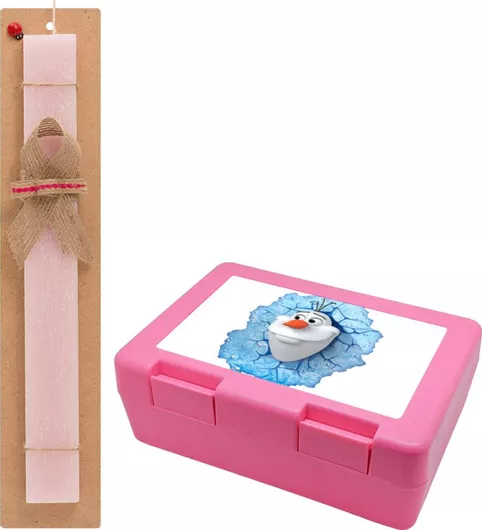Πασχαλινή Λαμπάδα Frozen Olaf Σετ με Παιδικό Δοχείο Κολατσιού Αρωματική Ροζ