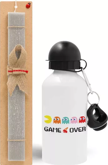 Πασχαλινή Λαμπάδα Game Over Pacman Σετ με Παγούρι Αλουμινίου 500ml Αρωματική Γκρι