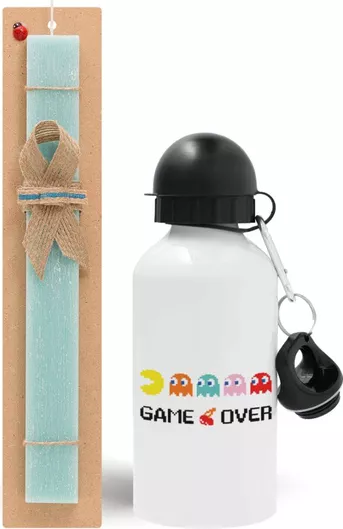 Πασχαλινή Λαμπάδα Game Over Pacman Σετ με Παγούρι Αλουμινίου 500ml Αρωματική Τιρκουάζ