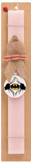 Πασχαλινή Λαμπάδα Hero Batman Σετ με Ξύλινο Μπρελόκ Αρωματική Ροζ