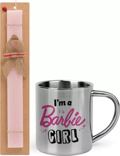 Πασχαλινή Λαμπάδα I'm Barbie Girl Σετ με Μεταλλική Κούπα 300ml Αρωματική Ροζ