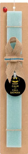 Πασχαλινή Λαμπάδα Keep Calm & Call Batman Σετ με Ξύλινο Μπρελόκ Αρωματική Τιρκουάζ