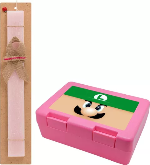 Πασχαλινή Λαμπάδα Luigi Flat Σετ με Παιδικό Δοχείο Κολατσιού Αρωματική Ροζ