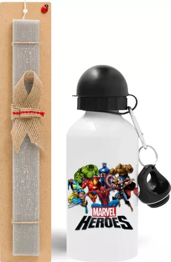 Πασχαλινή Λαμπάδα Marvel Heroes Σετ με Παγούρι Αλουμινίου 500ml Αρωματική Γκρι