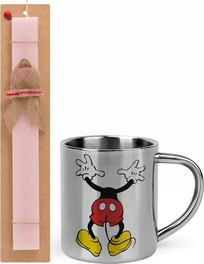 Πασχαλινή Λαμπάδα Mickey Hide Σετ με Μεταλλική Κούπα 300ml Αρωματική Ροζ