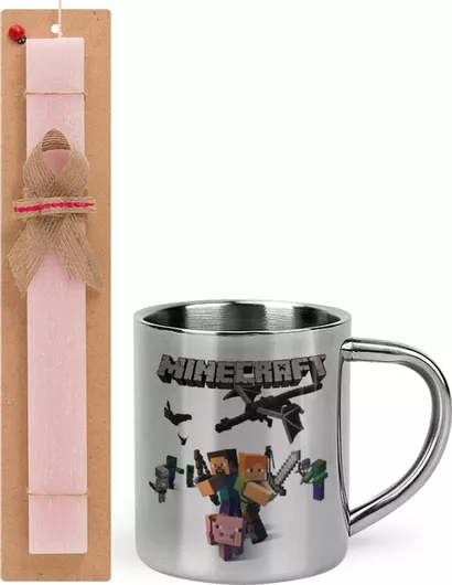 Πασχαλινή Λαμπάδα Minecraft Alex Σετ με Μεταλλική Κούπα 300ml Αρωματική Ροζ