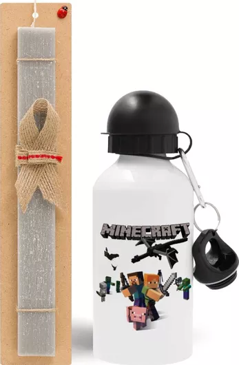 Πασχαλινή Λαμπάδα Minecraft Alex Σετ με Παγούρι Αλουμινίου 500ml Αρωματική Γκρι