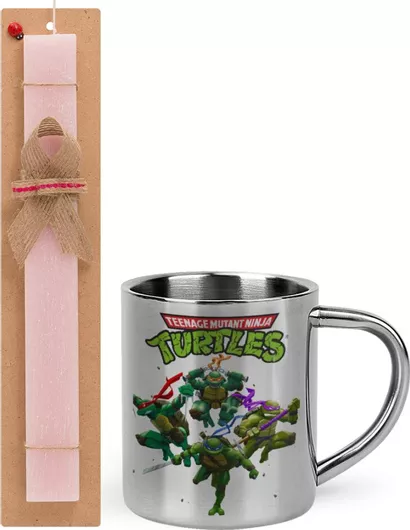 Πασχαλινή Λαμπάδα Ninja Turtles Σετ με Μεταλλική Κούπα 300ml Αρωματική Ροζ