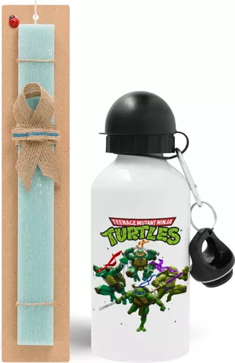 Πασχαλινή Λαμπάδα Ninja Turtles Σετ με Παγούρι Αλουμινίου 500ml Αρωματική Τιρκουάζ