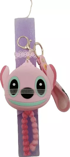 Πασχαλινή Λαμπάδα Romvous CANDLE329 Χειροποίητη Αρωματική με Μπρελόκ-Πορτοφολάκι Σχέδιο Stitch Ροζ