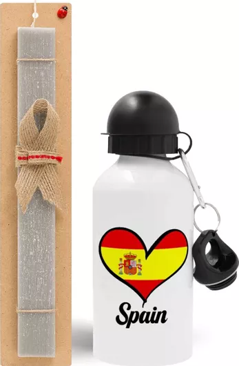 Πασχαλινή Λαμπάδα Spain Flag Σετ με Παγούρι Αλουμινίου 500ml Αρωματική Γκρι