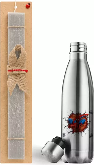 Πασχαλινή Λαμπάδα Spiderman Wall Σετ με Θερμός Inox 500ml Αρωματική Γκρι