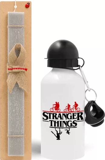 Πασχαλινή Λαμπάδα Stranger Things Upside Down Σετ με Παγούρι Αλουμινίου 500ml Αρωματική Γκρι