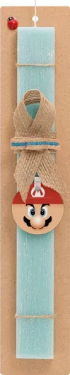 Πασχαλινή Λαμπάδα Super Mario Flat Σετ με Ξύλινο Μπρελόκ Αρωματική Τιρκουάζ