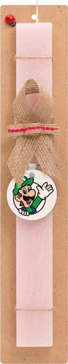 Πασχαλινή Λαμπάδα Super Mario Luigi Win Σετ με Ξύλινο Μπρελόκ Αρωματική Ροζ