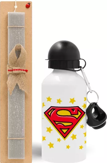 Πασχαλινή Λαμπάδα Superman Blue Σετ με Παγούρι Αλουμινίου 500ml Αρωματική Γκρι
