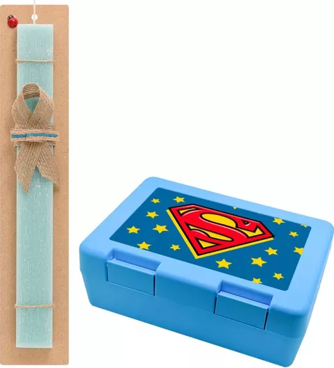Πασχαλινή Λαμπάδα Superman Blue Σετ με Παιδικό Δοχείο Κολατσιού Αρωματική Τιρκουάζ