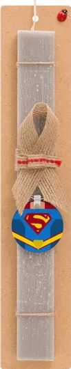 Πασχαλινή Λαμπάδα Superman Flat Σετ με Ξύλινο Μπρελόκ Αρωματική Γκρι
