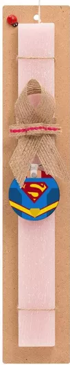 Πασχαλινή Λαμπάδα Superman Flat Σετ με Ξύλινο Μπρελόκ Αρωματική Ροζ