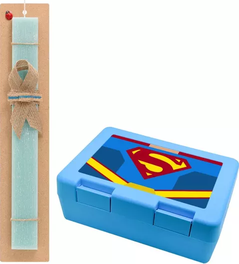 Πασχαλινή Λαμπάδα Superman Flat Σετ με Παιδικό Δοχείο Κολατσιού Αρωματική Τιρκουάζ