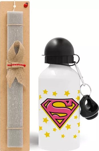 Πασχαλινή Λαμπάδα Superman Pink Σετ με Παγούρι Αλουμινίου 500ml Αρωματική Γκρι
